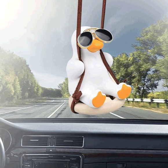 NEW| Adorable Unique Swinging White Duck With Sunglasses Car Hanging Pendant - Picture 9 of 9
